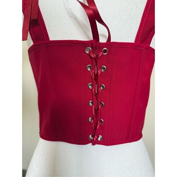 NEW Red Front Clasp Back Lace up Square Neck Low Cut Corset Large - Picture 2 of 6